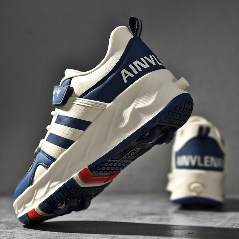 Zapatillas Patines  Azules con franjas de 04 Ruedas Juvenil