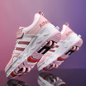 Zapatillas Patines de 04 Ruedas rosado con franjas Juvenil