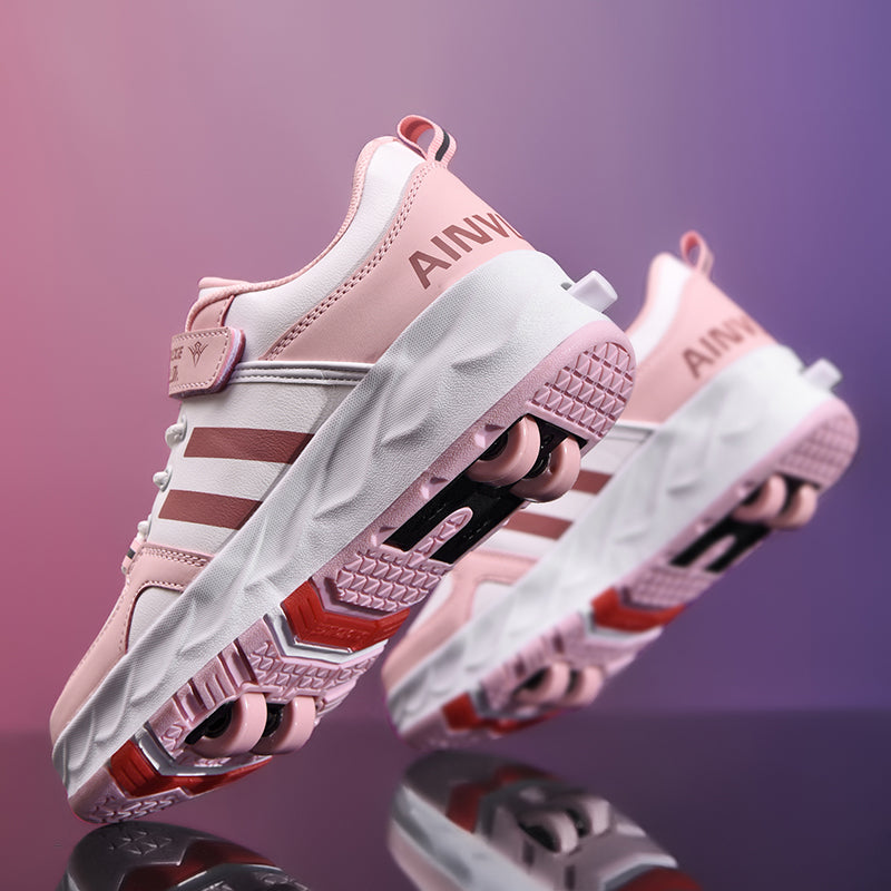 Zapatillas Patines de 04 Ruedas rosado con franjas Juvenil