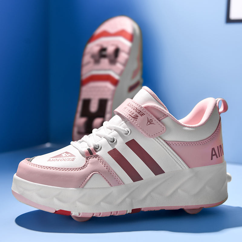 Zapatillas Patines de 04 Ruedas rosado con franjas Juvenil