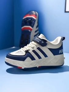 Zapatillas Patines  Azules con franjas de 04 Ruedas Juvenil