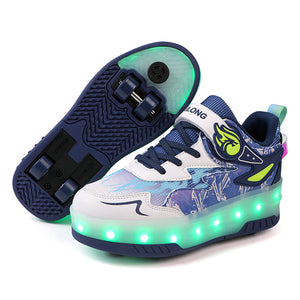 ZAPATILLAS PATINES CON 04 RUEDAS Y LUCES LED PARA NIÑOS