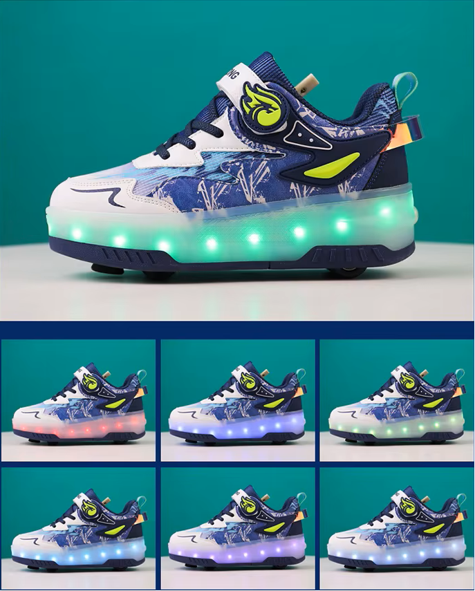ZAPATILLAS PATINES CON 04 RUEDAS Y LUCES LED PARA NIÑOS